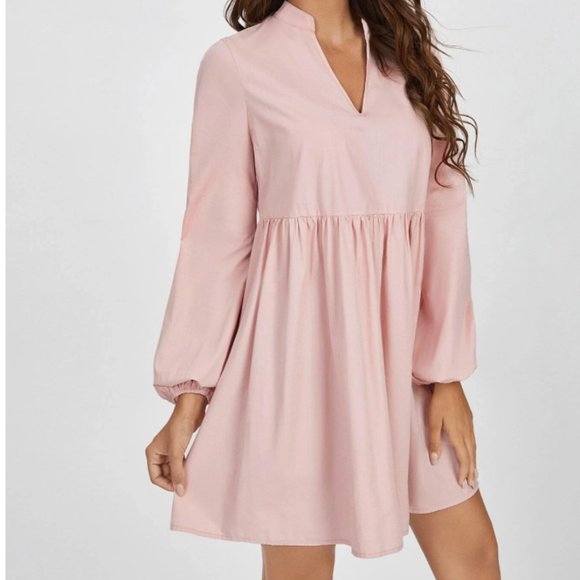 Pink Bishop Sleeve Peplum Dress - Picture 1 of 5